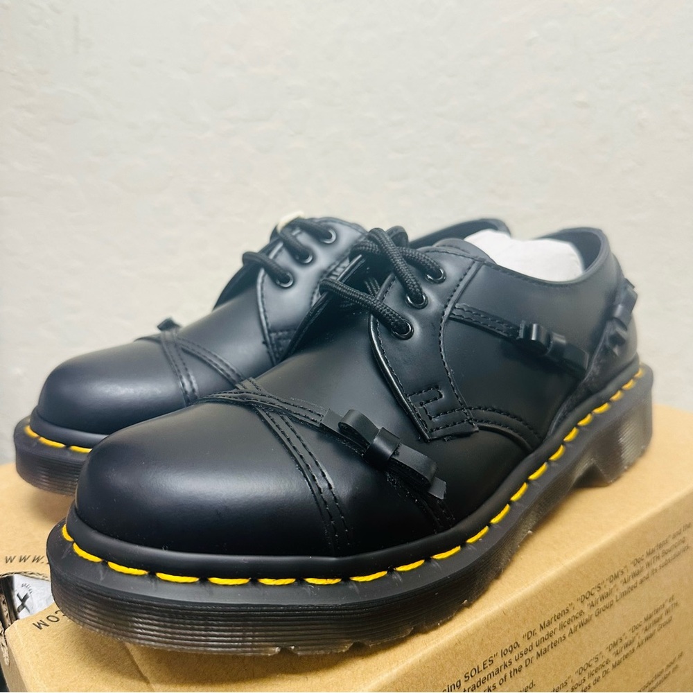 Dr. Martens Black Flats with Yellow Stitching